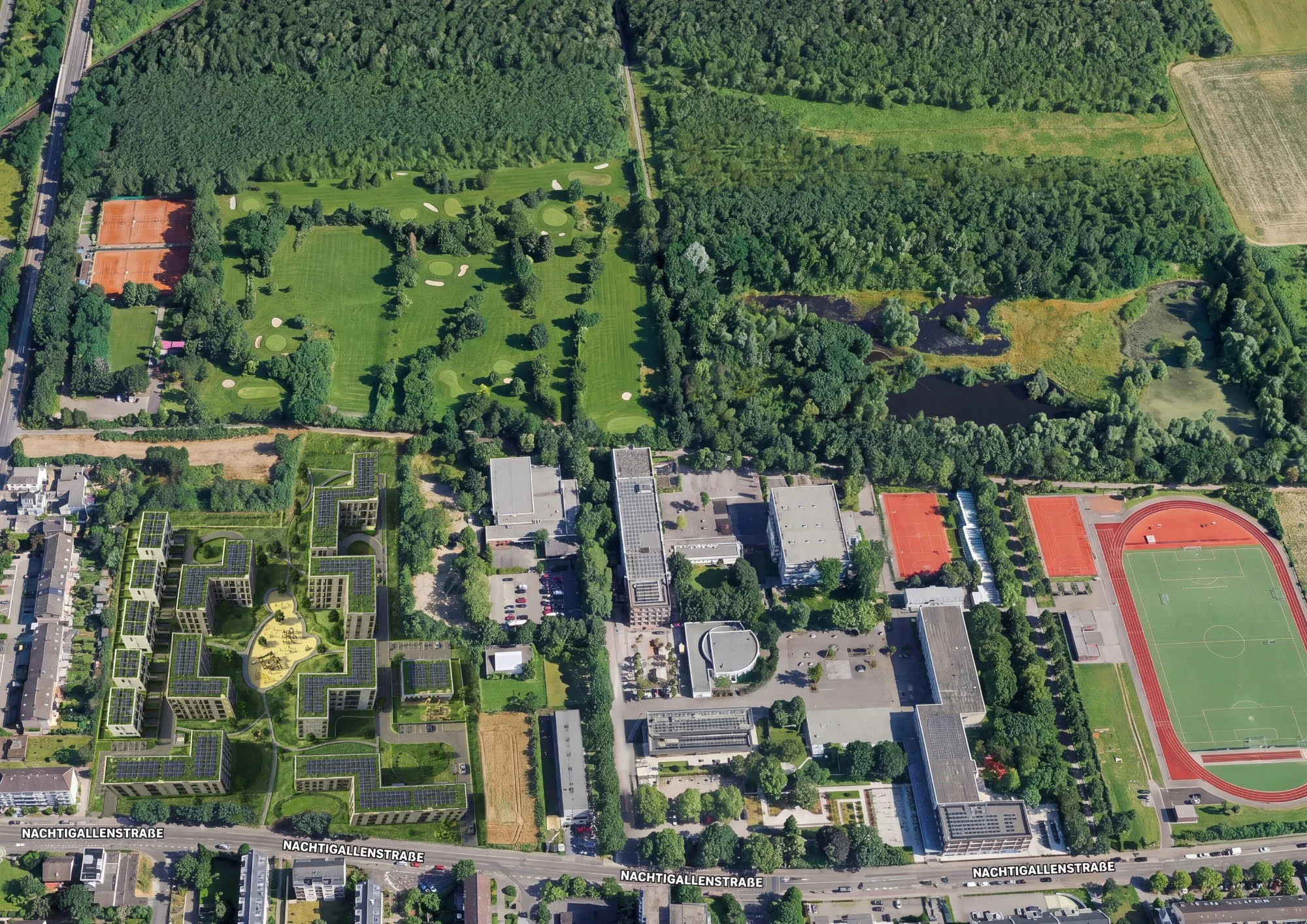 Luftbild der Lage Nachtigallenstraße Porz-Wahn