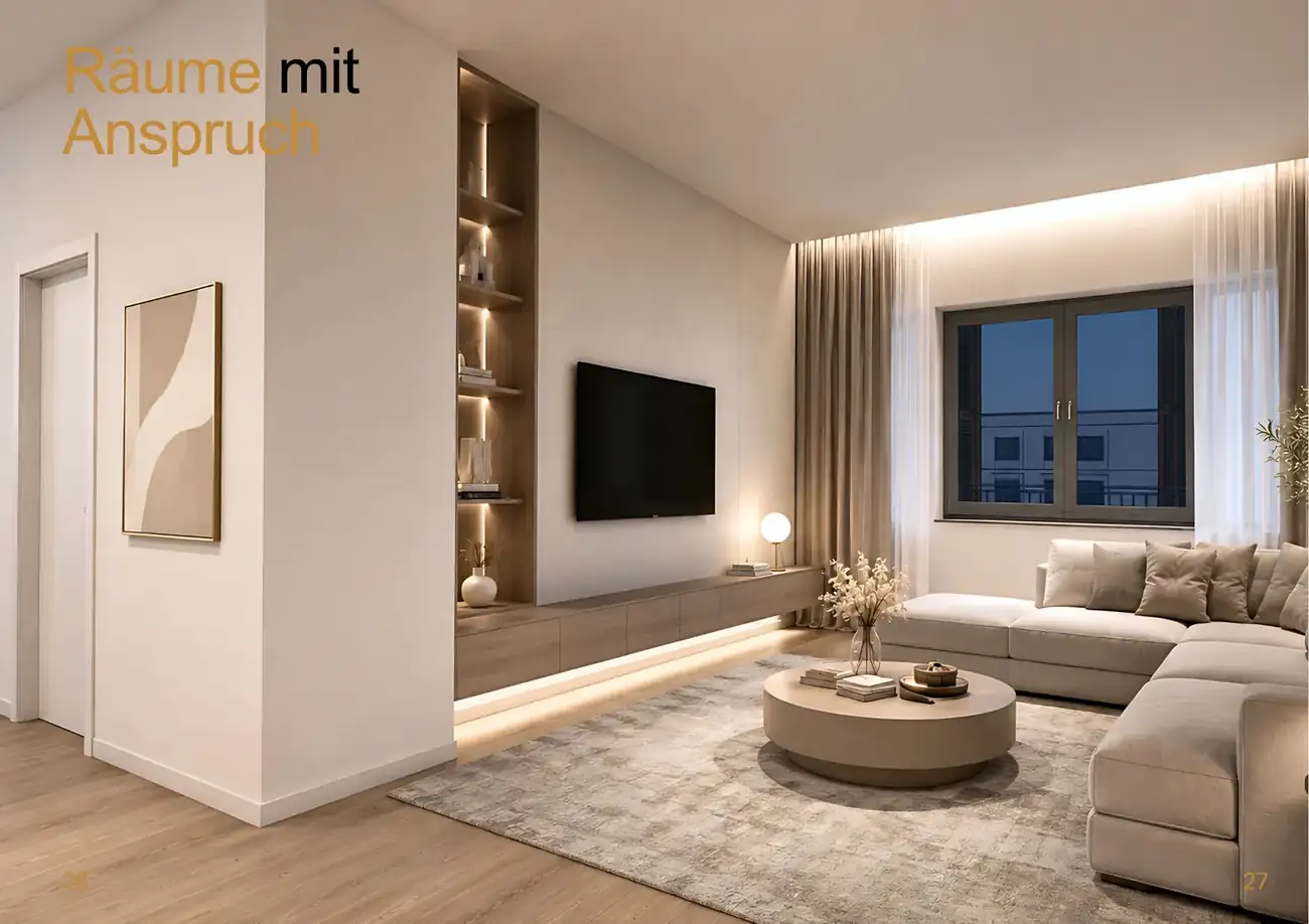 Wohn- und Essbereich einer geplanten Neubauwohnung